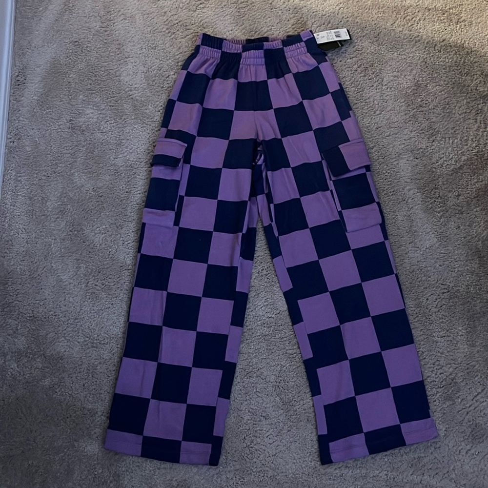 Women’s blue and purple checkered pants